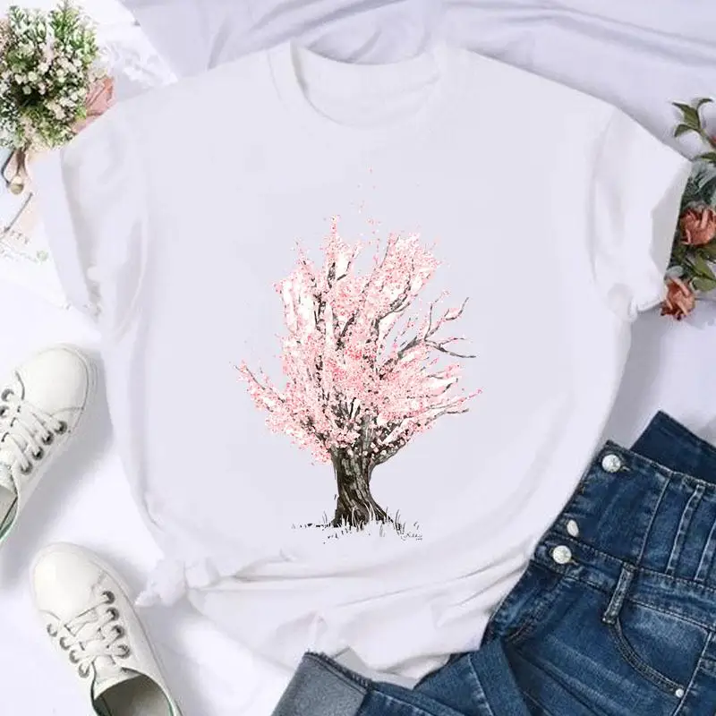 Short Sleeve Butterfly Bow Sweet Flower Fashion Summer Women Print T Shirt Female Casual Top Tshirts Cartoon Graphic Tee T-Shirt