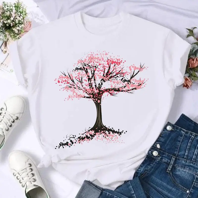 Short Sleeve Butterfly Bow Sweet Flower Fashion Summer Women Print T Shirt Female Casual Top Tshirts Cartoon Graphic Tee T-Shirt