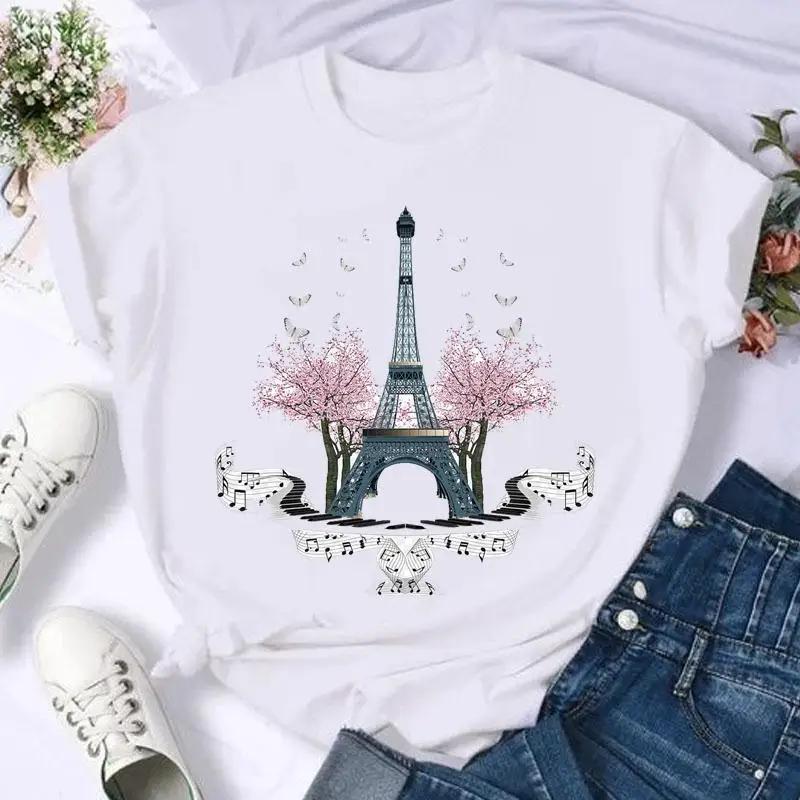 Short Sleeve Butterfly Bow Sweet Flower Fashion Summer Women Print T Shirt Female Casual Top Tshirts Cartoon Graphic Tee T-Shirt