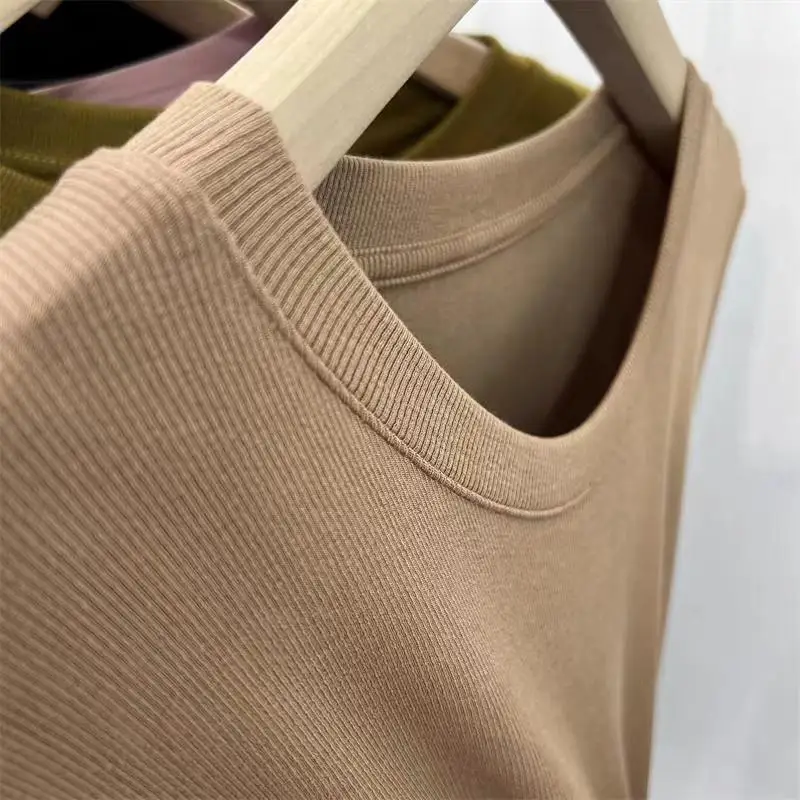 Autumn Office Lady Basic O-Neck Slim T-Shirt Women Solid Multi Color All-Match Trend Casual Top Screw Thread Long Sleeve Elastic