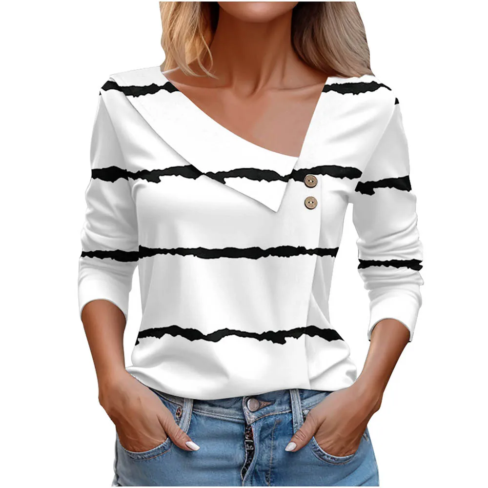 T Shirt For Women Fashion Long Sleeve Top White Floral Print Shirts And Blouses Autumn Winter Clothes For Women 2024