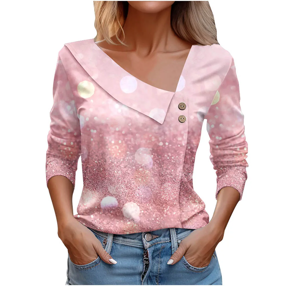 T Shirt For Women Fashion Long Sleeve Top White Floral Print Shirts And Blouses Autumn Winter Clothes For Women 2024