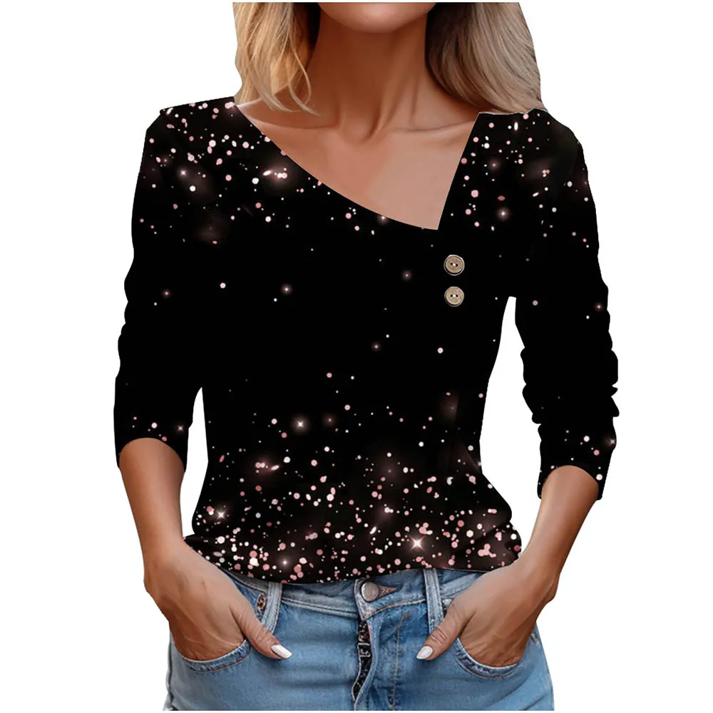 T Shirt For Women Fashion Long Sleeve Top White Floral Print Shirts And Blouses Autumn Winter Clothes For Women 2024