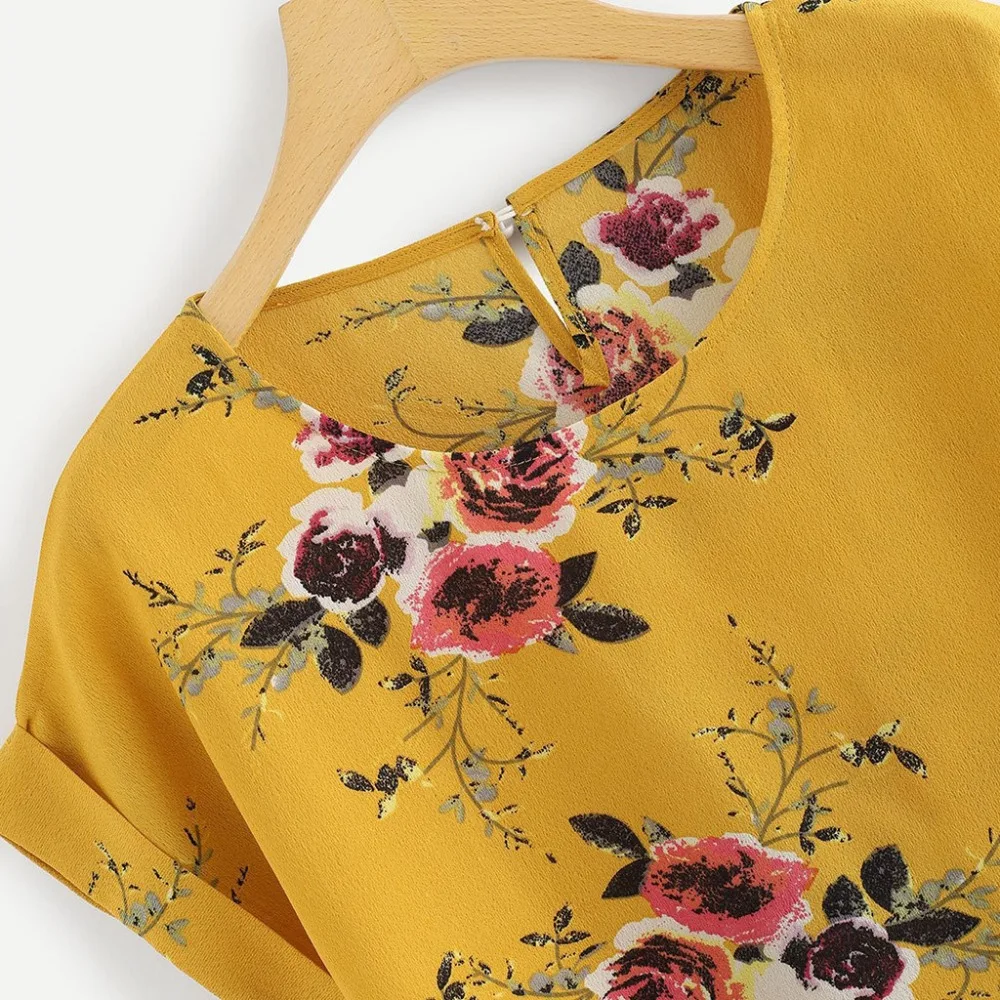 Summer Fashion Floral Print Blouse Pullover Ladies O-Neck Tee Tops Female Women's Short Sleeve Shirt Blusas Femininas Clothing