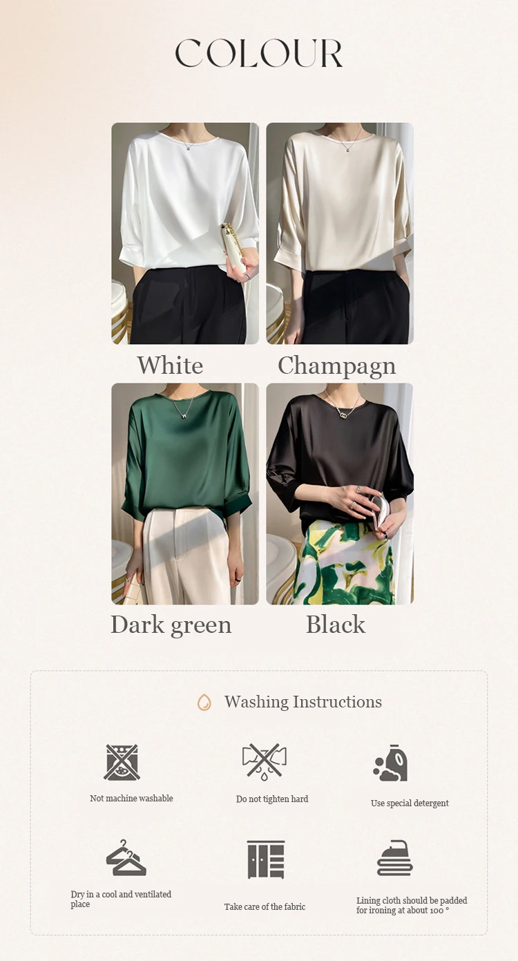 2023 New In Summer Satin Silk Half-Sleeve Tee Tops Basic Solid Women‘s T-Shirt Casual V-neck Thin Shirts Ladies Loose Blouses