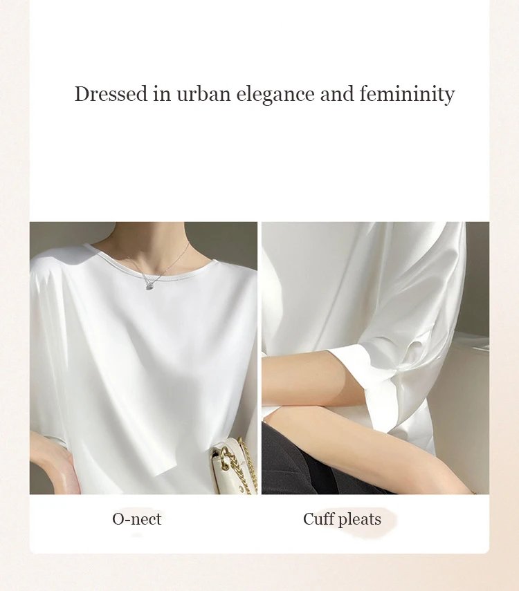 2023 New In Summer Satin Silk Half-Sleeve Tee Tops Basic Solid Women‘s T-Shirt Casual V-neck Thin Shirts Ladies Loose Blouses