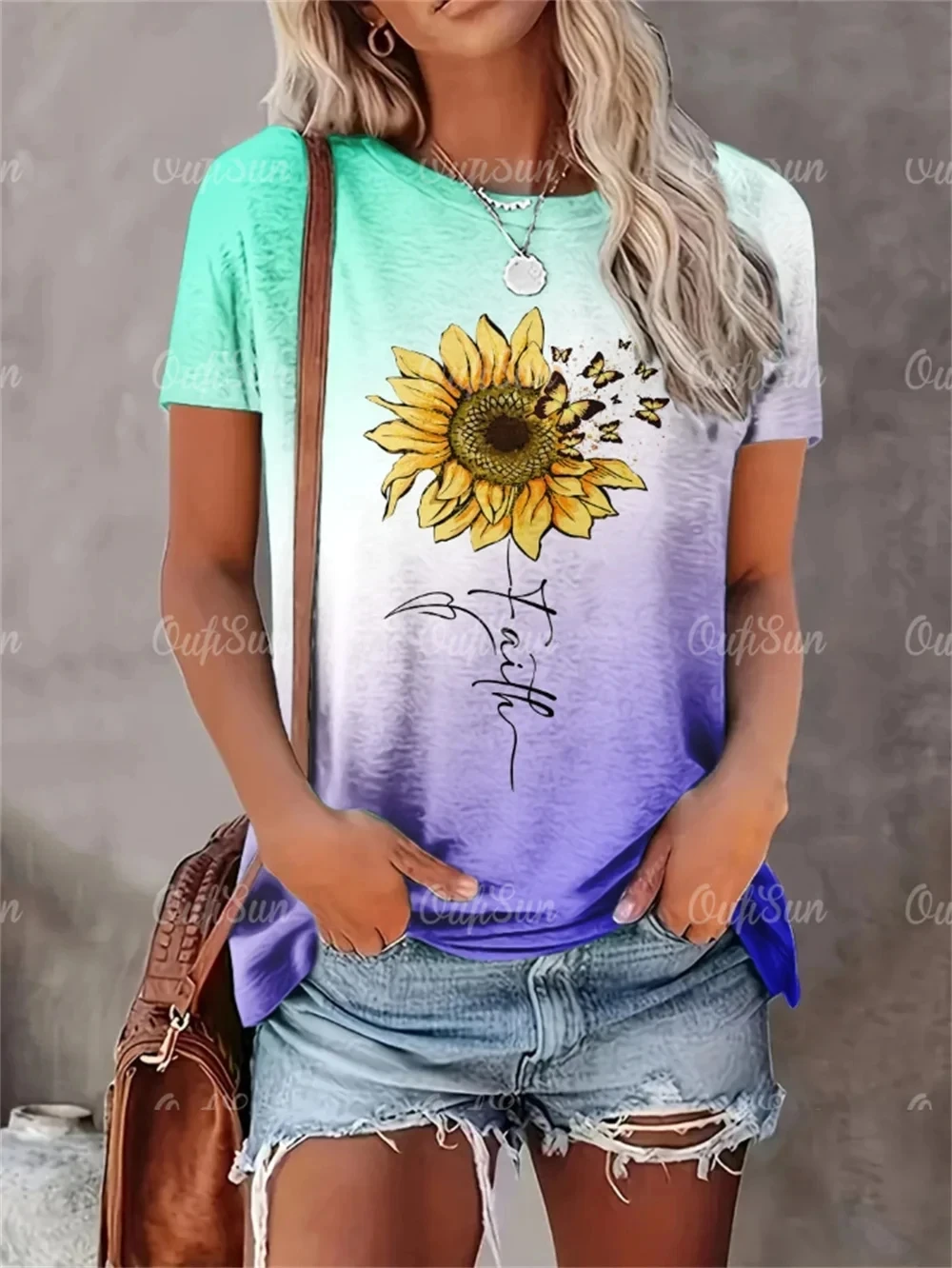 2024 New Style T-Shirt For Women Heart Print Top Fashion Women's Oversized Clothes Tees Summer Crew Neck Blouse Original Design