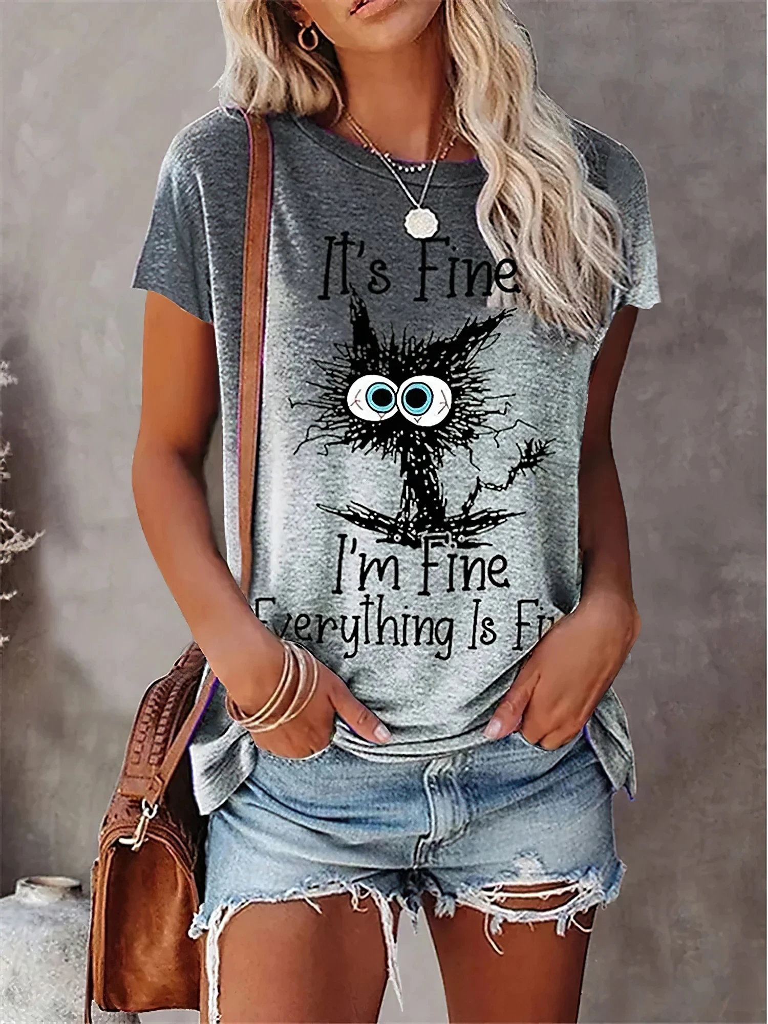 2024 New Style T-Shirt For Women Heart Print Top Fashion Women's Oversized Clothes Tees Summer Crew Neck Blouse Original Design