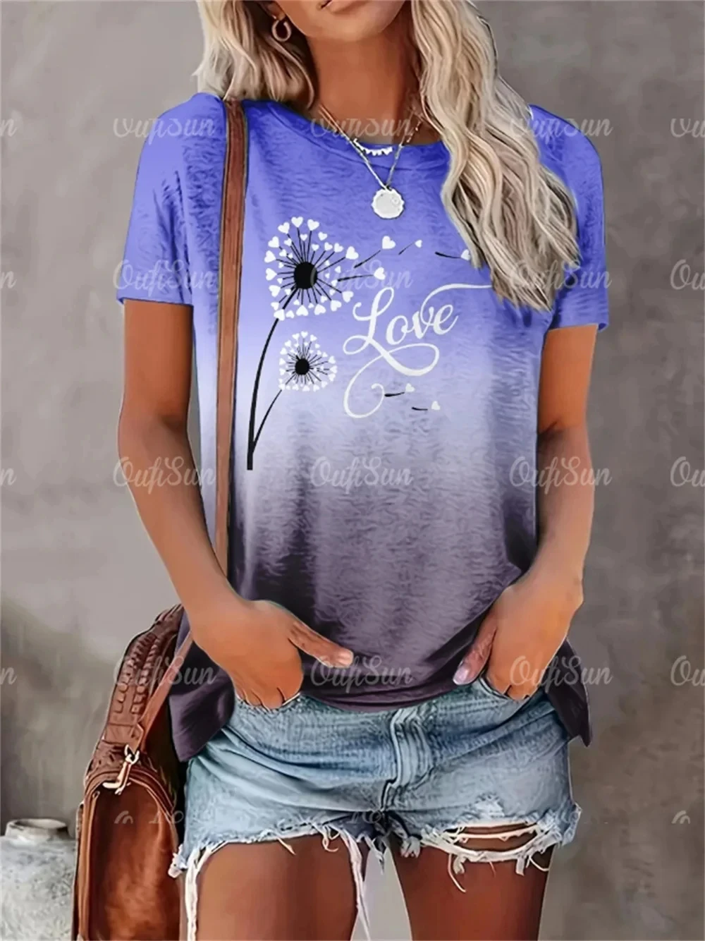 2024 New Style T-Shirt For Women Heart Print Top Fashion Women's Oversized Clothes Tees Summer Crew Neck Blouse Original Design