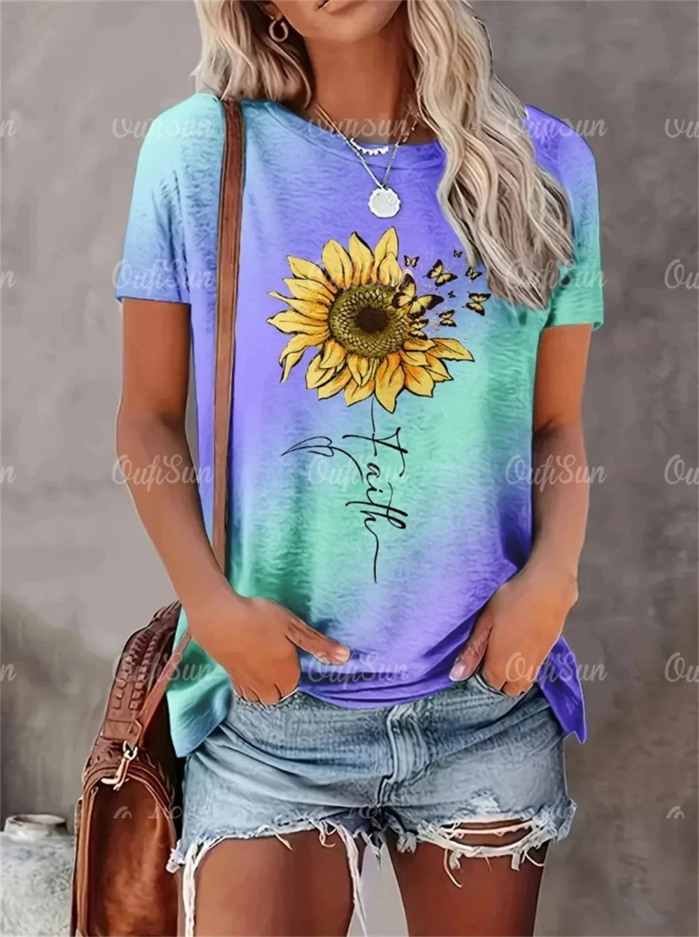 2024 New Style T-Shirt For Women Heart Print Top Fashion Women's Oversized Clothes Tees Summer Crew Neck Blouse Original Design