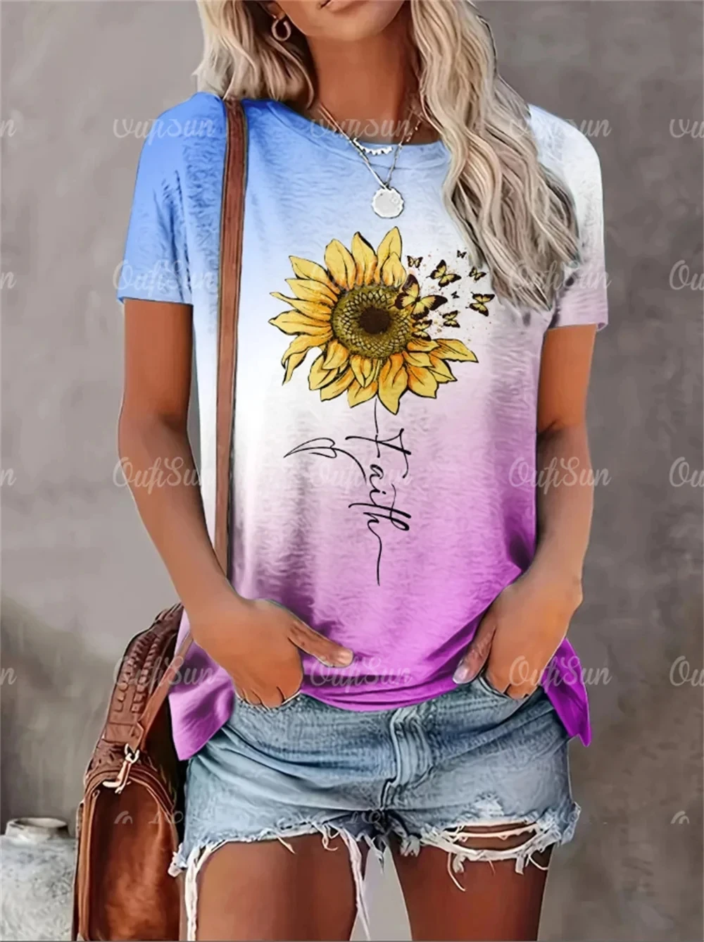 2024 New Style T-Shirt For Women Heart Print Top Fashion Women's Oversized Clothes Tees Summer Crew Neck Blouse Original Design