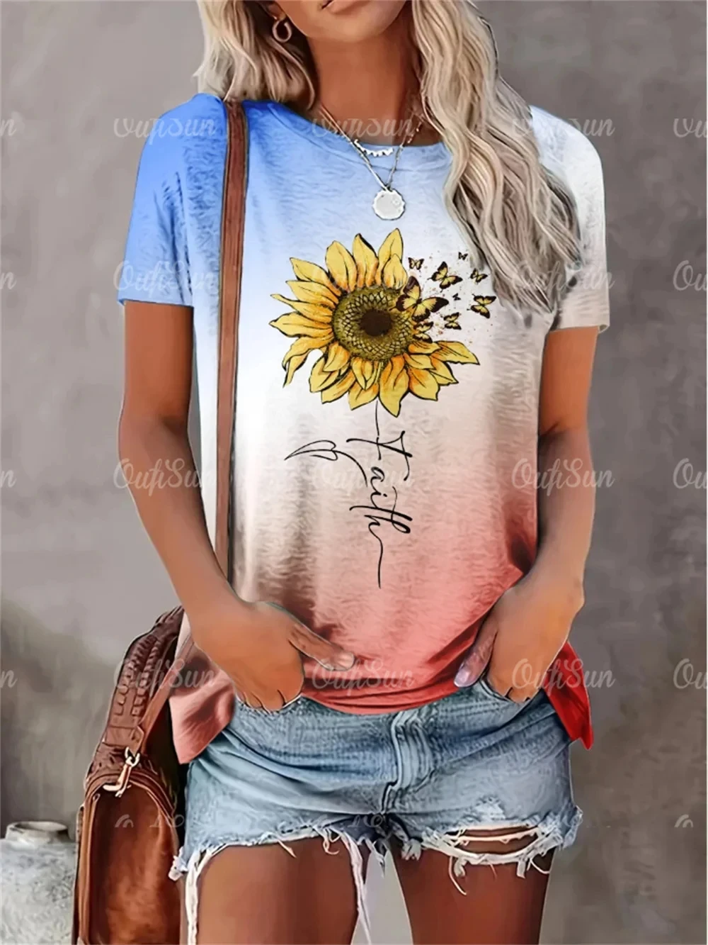 2024 New Style T-Shirt For Women Heart Print Top Fashion Women's Oversized Clothes Tees Summer Crew Neck Blouse Original Design