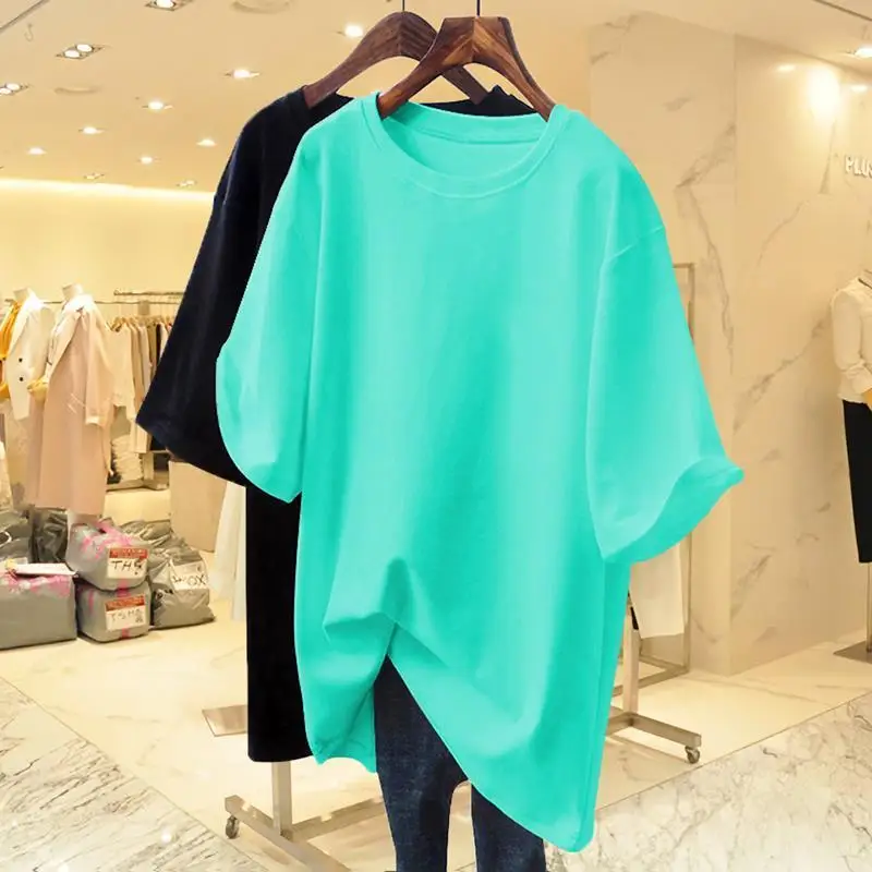 White Cotton Loose Round Neck Bow Short Sleeve T-shirt Women's Mid Length 2023 Summer New European Oversized Fashion Tops