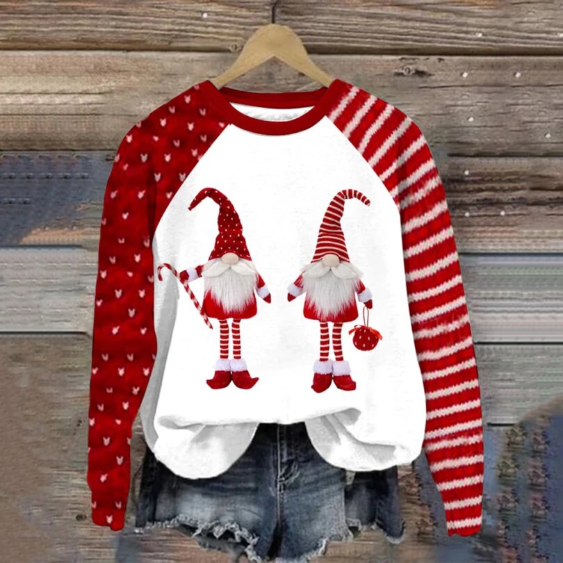 Women Christmas Print O-Neck Tops Cotton Long Sleeve T-Shirts For Women Santa Claus Christmas Print Casual Female Autmun Clothes - Image 3