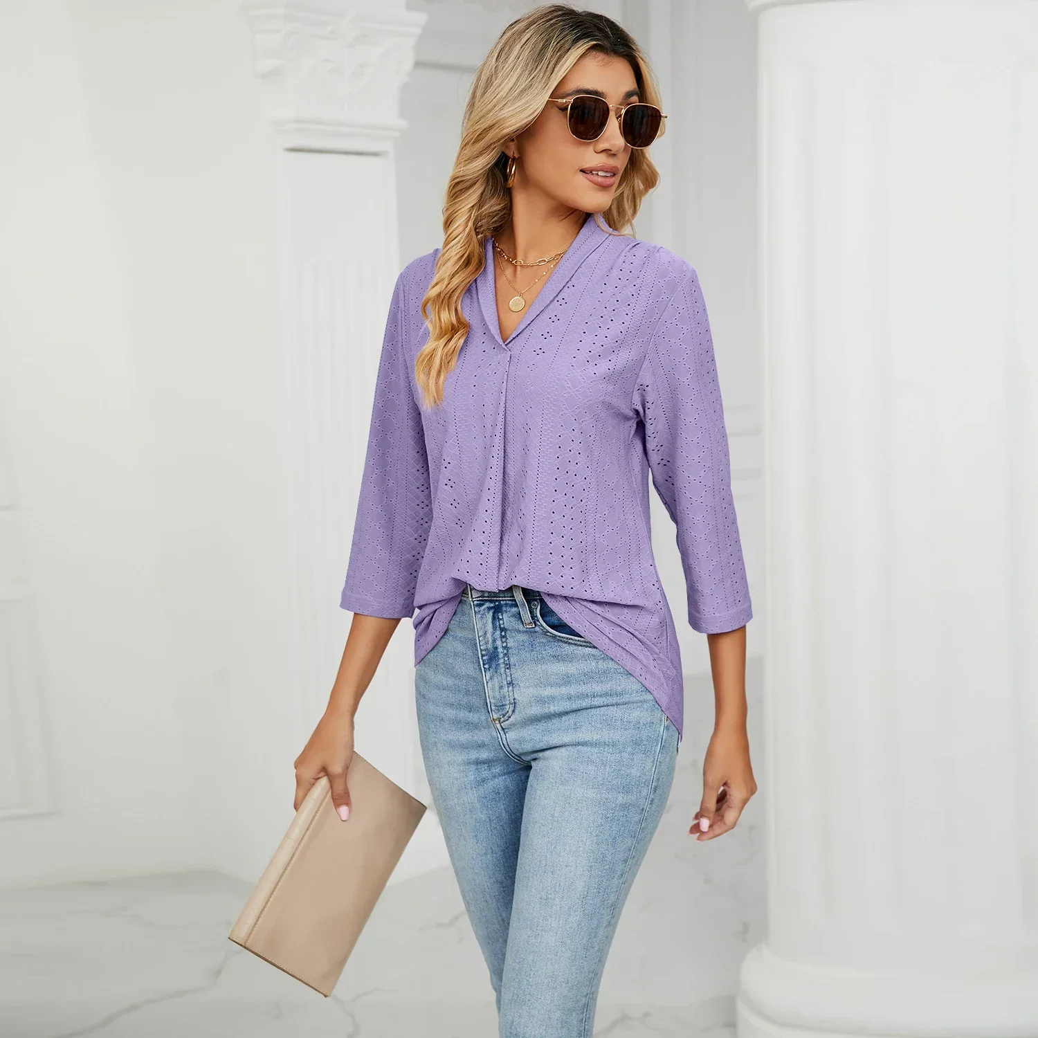 Women's Clothing Shirts & Blouses Korean Popular Clothes Purple Black White Woman Trend Elegant Top for Women Lady Blouse Shirt