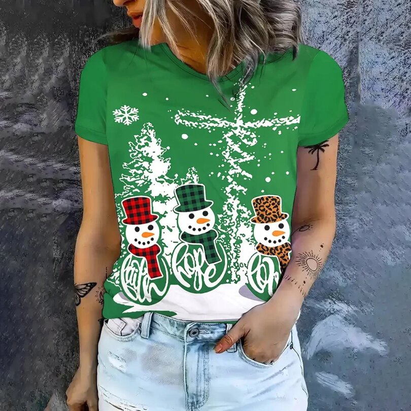 Christmas Women's T Shirt Cartoon Graphic Print Casual O Neck Short Sleeve Tee Street Funny T-Shirts Female Oversized Clothing - Image 2