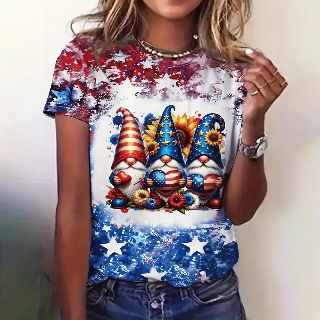 Christmas Women's T Shirt Cartoon Graphic Print Casual O Neck Short Sleeve Tee Street Funny T-Shirts Female Oversized Clothing