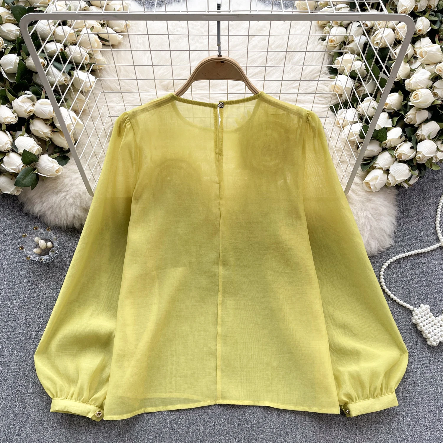 SINGREINY Spring Loose Satin Blouse Women O Neck Long Sleeves Sheer Bohemian Top 2024 Transparent 3D Floral Casual Shirt