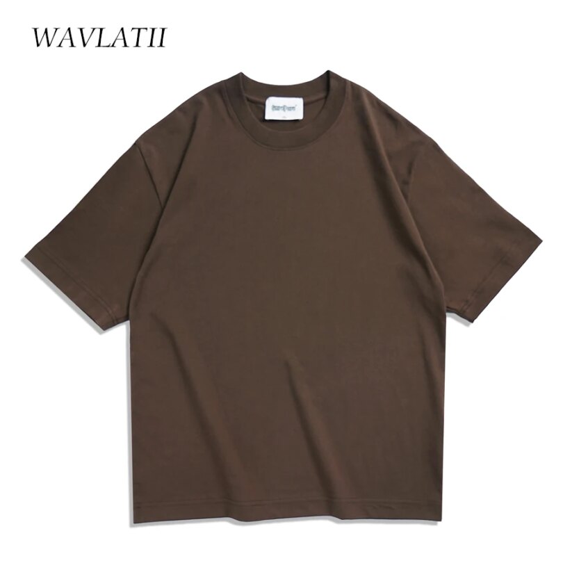 WAVLATII Oversized Summer T shirts for Women Men Brown Casual Female Korean Streetwear Tees Unisex Basic Solid Young Cool Tops - Image 5