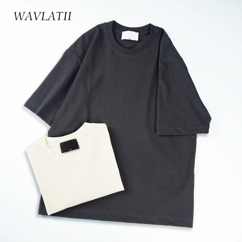 WAVLATII Oversized Summer T shirts for Women Men Brown Casual Female Korean Streetwear Tees Unisex Basic Solid Young Cool Tops - Image 2