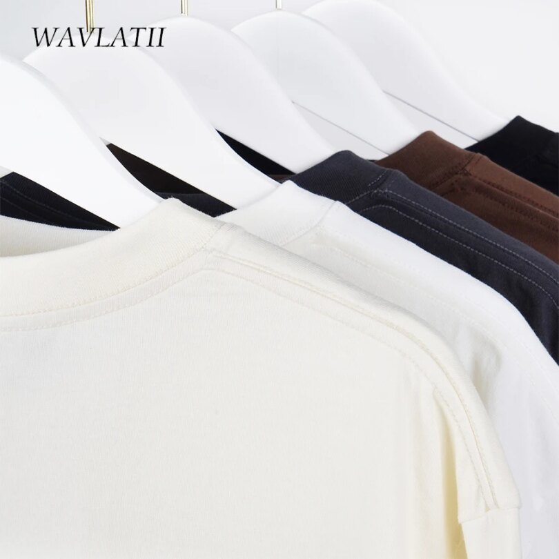 WAVLATII Oversized Summer T shirts for Women Men Brown Casual Female Korean Streetwear Tees Unisex Basic Solid Young Cool Tops - Image 3