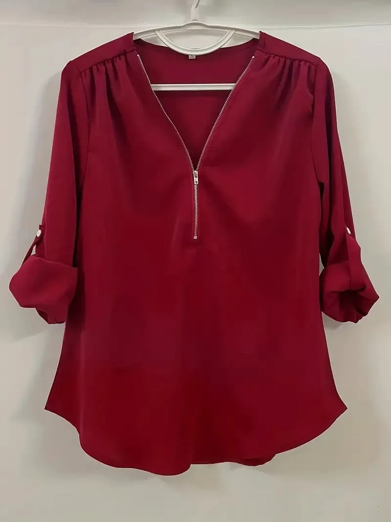 2024 Quality HotSale Plus Size Deep V Neck Women Blouse Chiffon Cool Loose Shirt Fashion Casual Ladies Tops Sexy Zipper Pullover