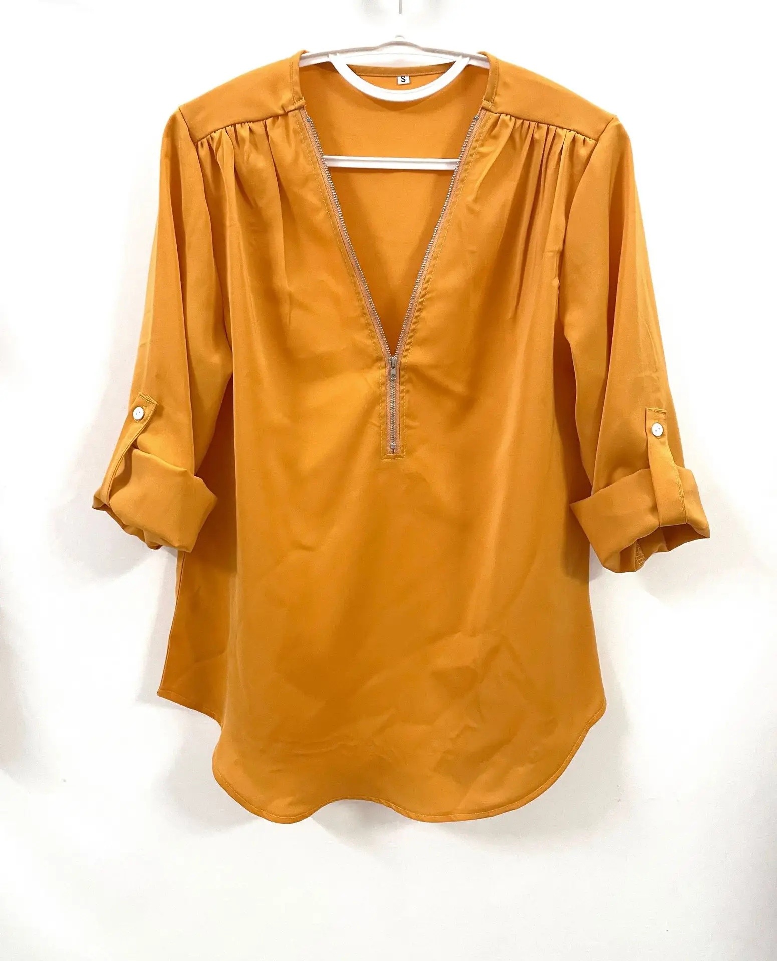 2024 Quality HotSale Plus Size Deep V Neck Women Blouse Chiffon Cool Loose Shirt Fashion Casual Ladies Tops Sexy Zipper Pullover