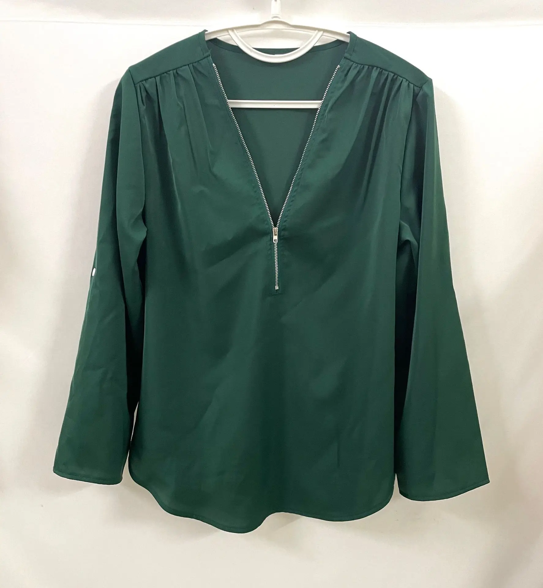 2024 Quality HotSale Plus Size Deep V Neck Women Blouse Chiffon Cool Loose Shirt Fashion Casual Ladies Tops Sexy Zipper Pullover