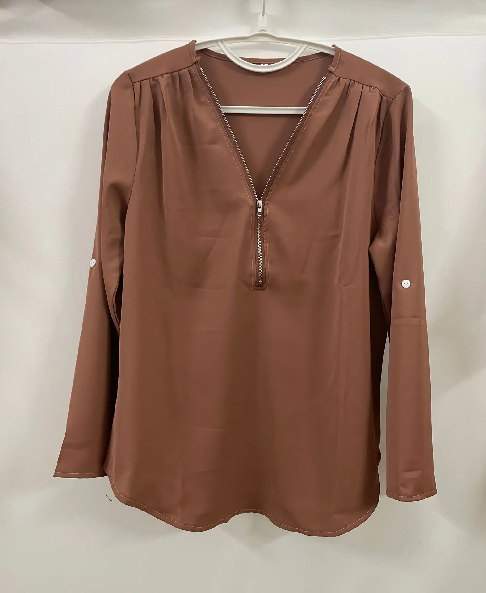 2024 Quality HotSale Plus Size Deep V Neck Women Blouse Chiffon Cool Loose Shirt Fashion Casual Ladies Tops Sexy Zipper Pullover