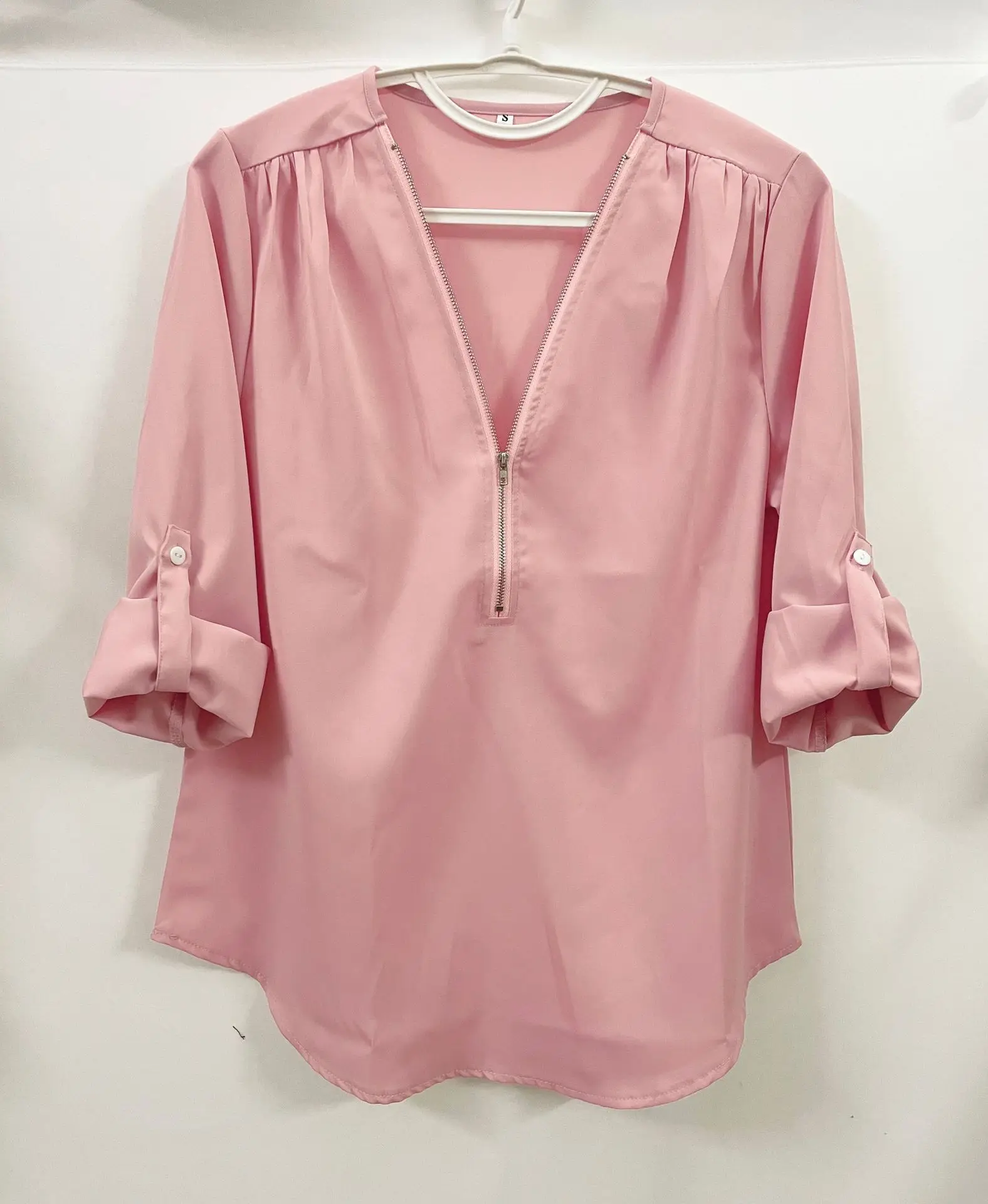 2024 Quality HotSale Plus Size Deep V Neck Women Blouse Chiffon Cool Loose Shirt Fashion Casual Ladies Tops Sexy Zipper Pullover