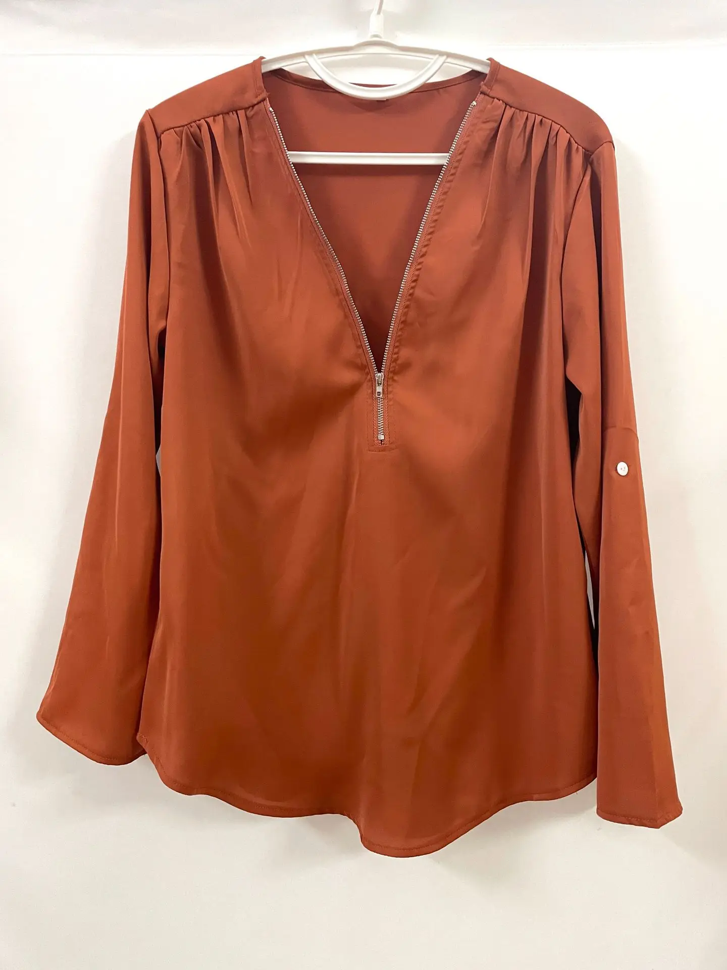 2024 Quality HotSale Plus Size Deep V Neck Women Blouse Chiffon Cool Loose Shirt Fashion Casual Ladies Tops Sexy Zipper Pullover