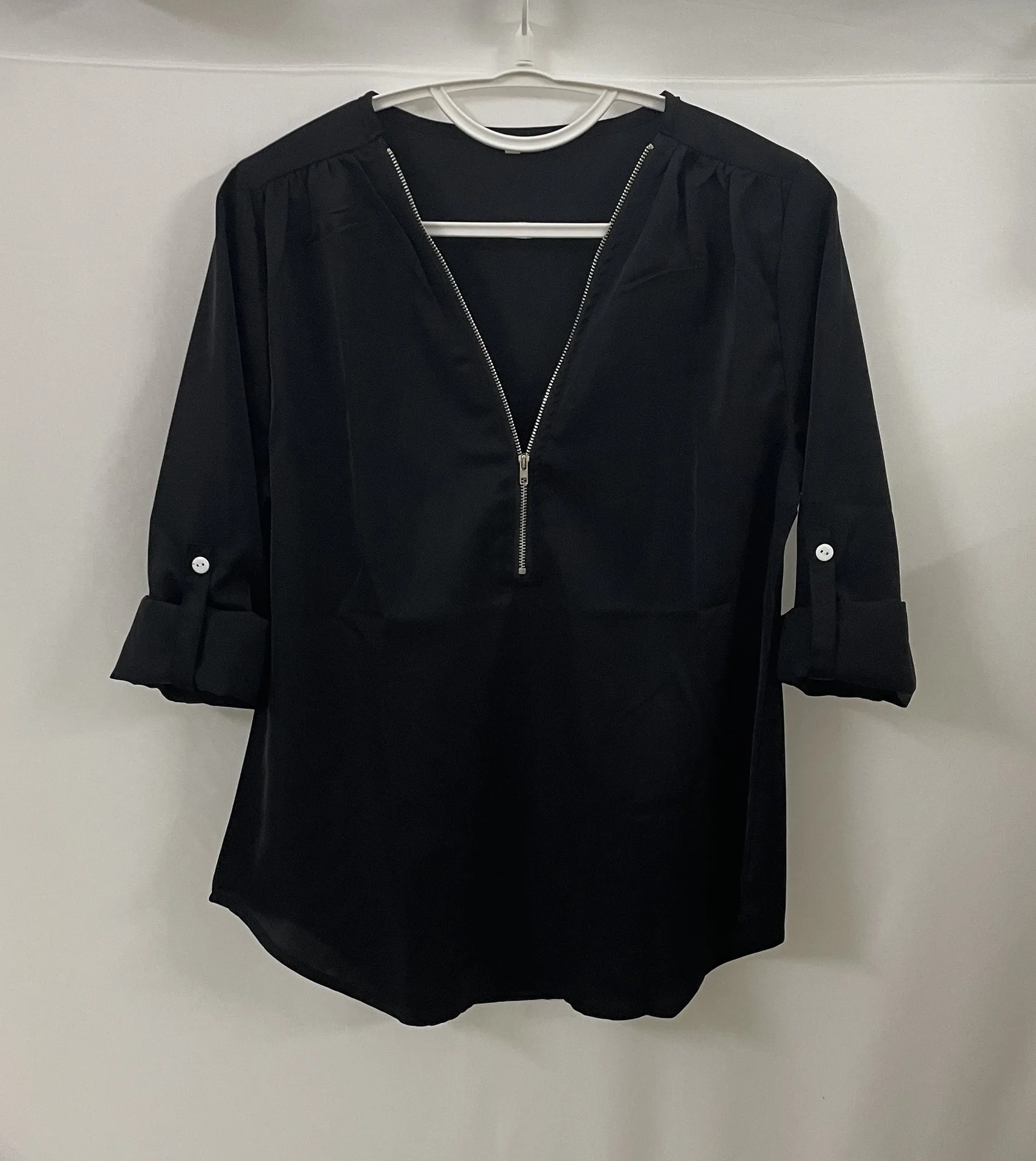 2024 Quality HotSale Plus Size Deep V Neck Women Blouse Chiffon Cool Loose Shirt Fashion Casual Ladies Tops Sexy Zipper Pullover