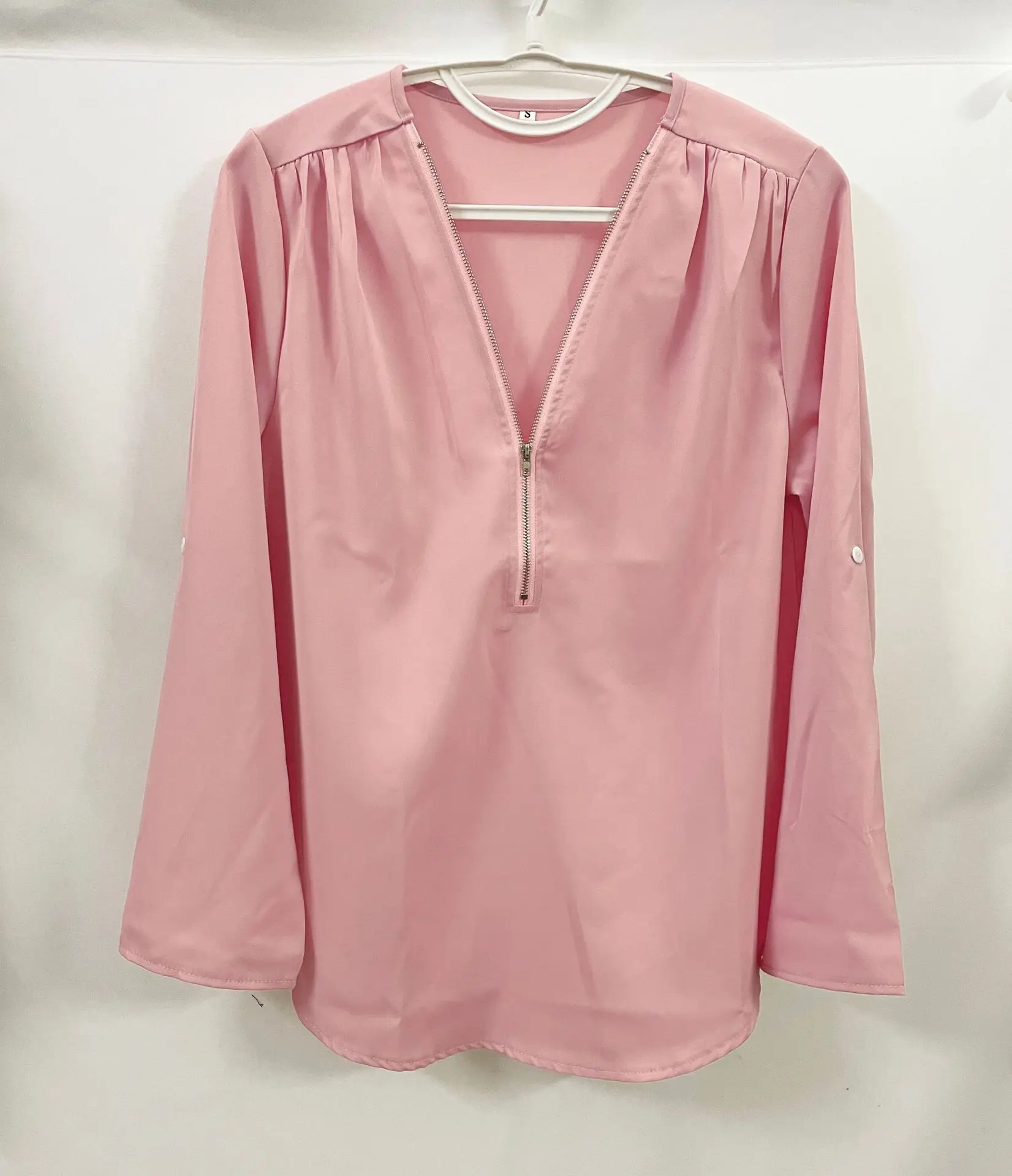 2024 Quality HotSale Plus Size Deep V Neck Women Blouse Chiffon Cool Loose Shirt Fashion Casual Ladies Tops Sexy Zipper Pullover