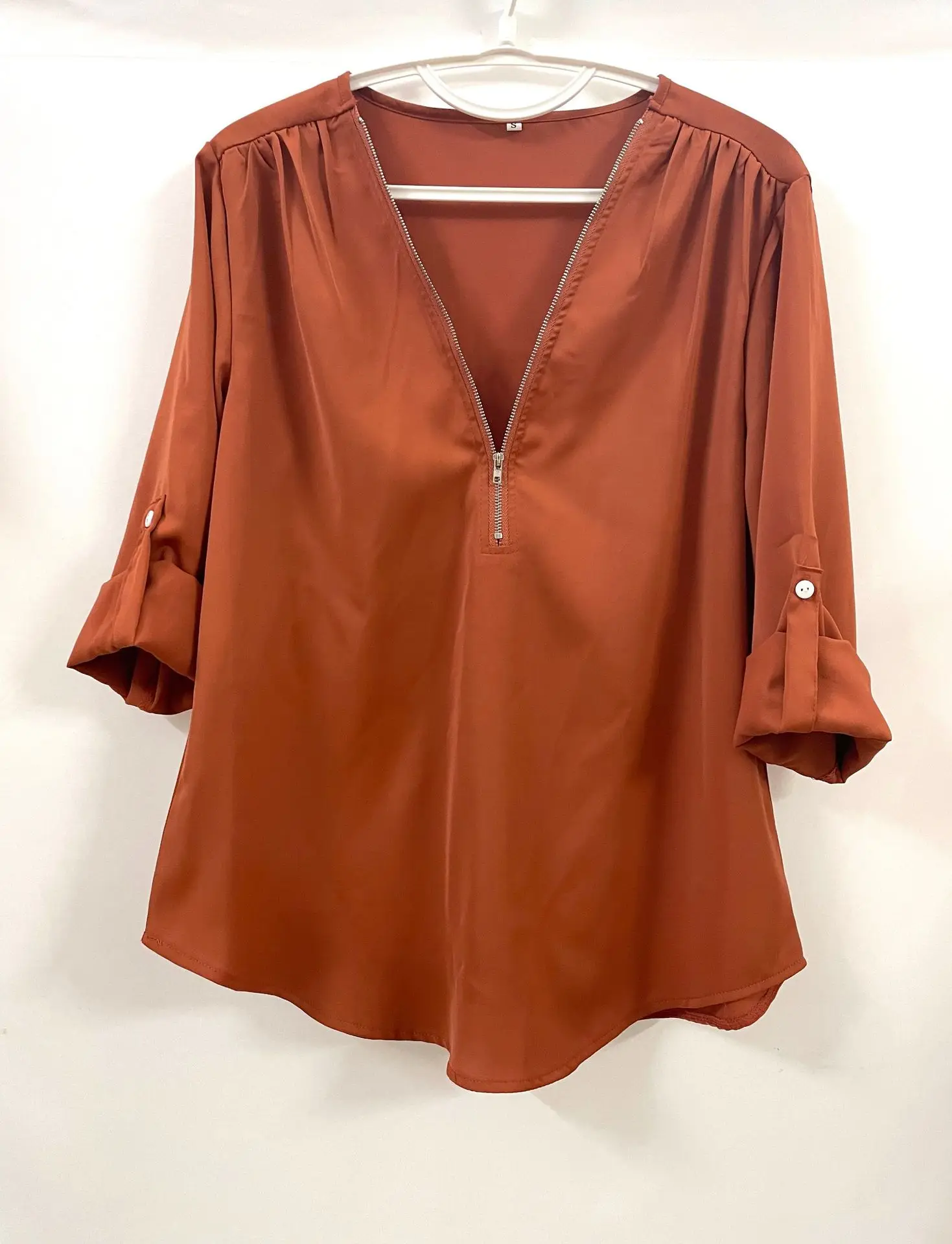 2024 Quality HotSale Plus Size Deep V Neck Women Blouse Chiffon Cool Loose Shirt Fashion Casual Ladies Tops Sexy Zipper Pullover