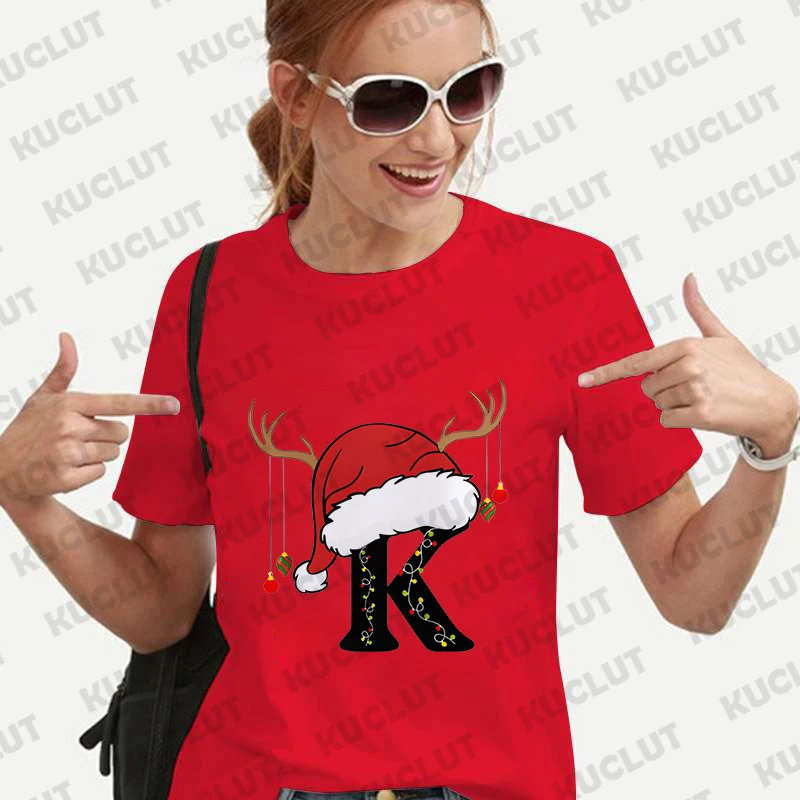 Christmas 26 Alphabet Printed T-Shirt Women Fashion Merry Christmas Gift for Female Clothing Casual Harajuku Short Sleeve Tees