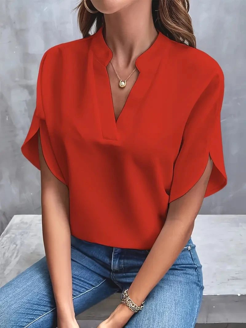 Women Elegant Solid Chiffon Blouse Spring Summer Casual Long Sleeve V Neck Loose Shirt Office Lady Tunics Oversized Tops 2024