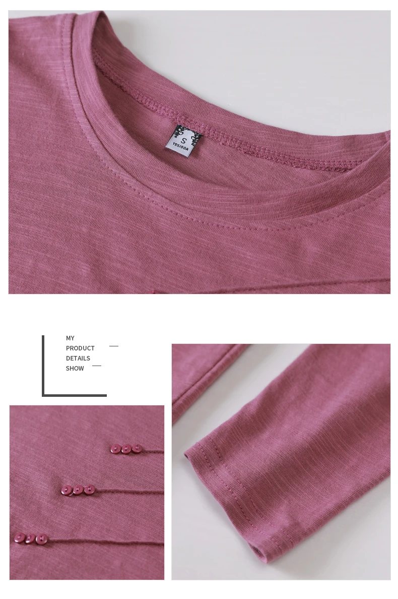 AOSSVIAO Summer Women Ribbed Cotton Tee-Shirts Female Button Loose Casual Fashion T-shirts 2024 Long Sleeve O-Neck Korea Tops