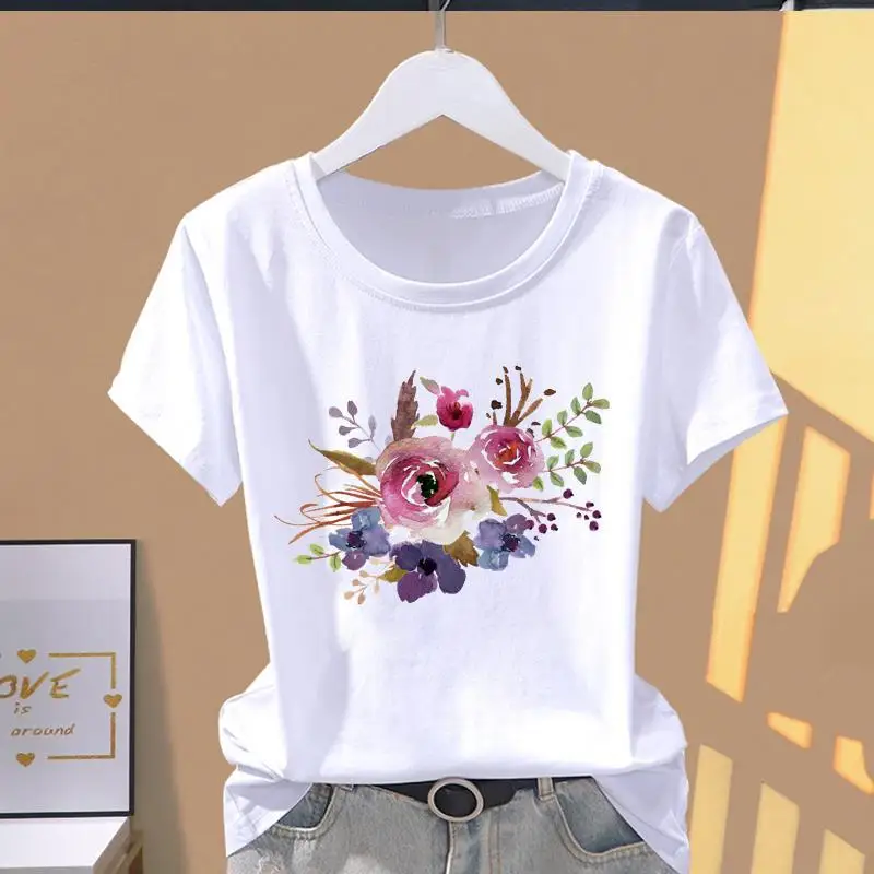 Modal Women Print Floral Sports Fashion Casual Explosive Short Sleeve T-shirt Graphic Tshirts  Women Clothes  Oversized T Shirt