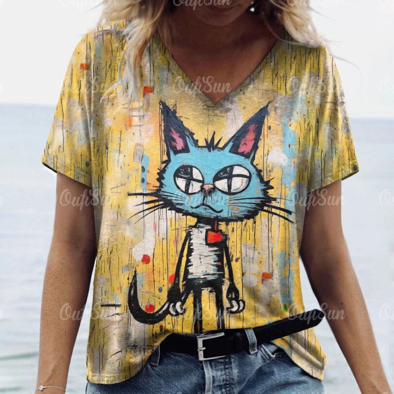 Summer Women's T Shirt Cat Print Casual Short Sleeve 3d T-Shirts Fashion Streetwear Crew Neck Pullover Female Oversized Clothing - Image 6