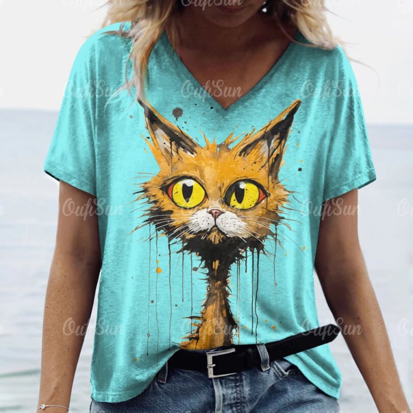 Summer Women's T Shirt Cat Print Casual Short Sleeve 3d T-Shirts Fashion Streetwear Crew Neck Pullover Female Oversized Clothing - Image 4