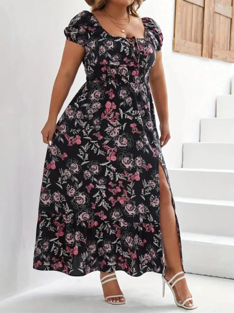 Women's 1-5XL Plus Size Suitable for outdoor white flower casual skirt large size women print loose summer dress - Image 4