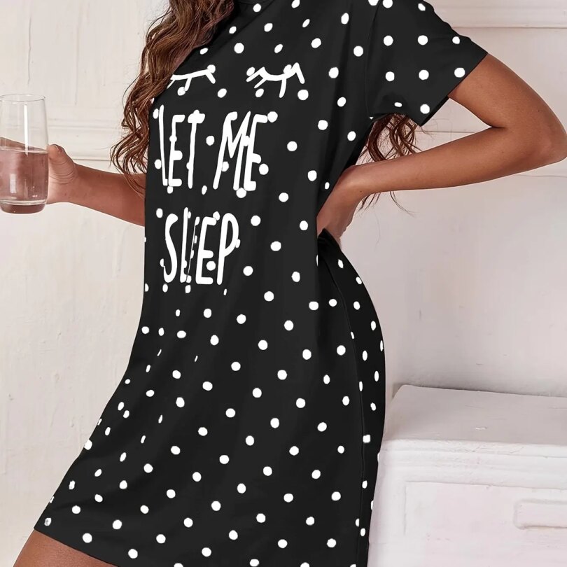 Let Me Sleep Printed Plus Size Women's Nightgowns Home Ice Silk Dresses Short Sleeve Dresses Pajamas for Girls with Large Busts - Image 3