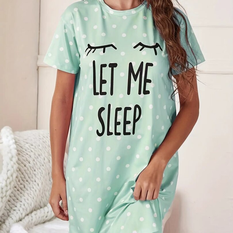 Let Me Sleep Printed Plus Size Women's Nightgowns Home Ice Silk Dresses Short Sleeve Dresses Pajamas for Girls with Large Busts - Image 2