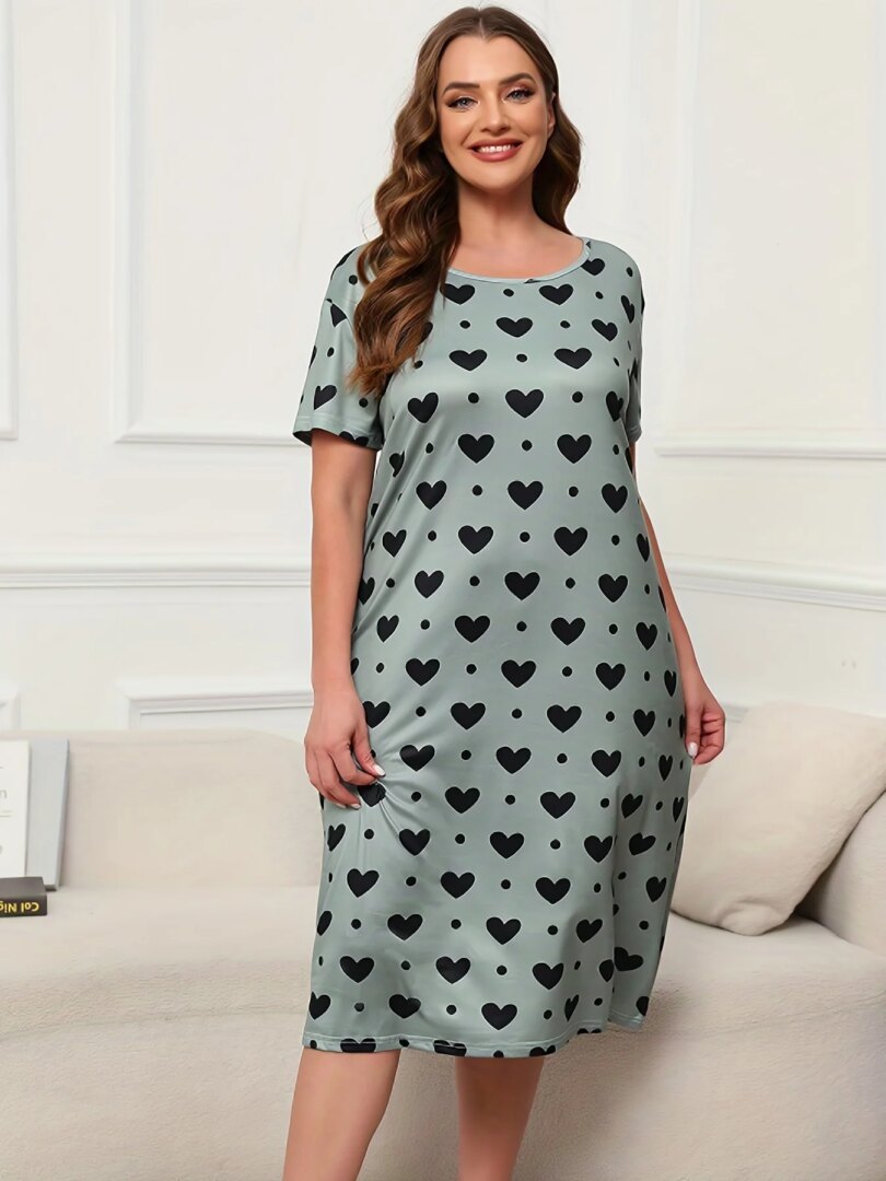 Plus Size Dresses Micro Stretchy Nightgowns Short Sleeve Pullover Round Neck Dresses Oversized Women's Homewear - Image 6