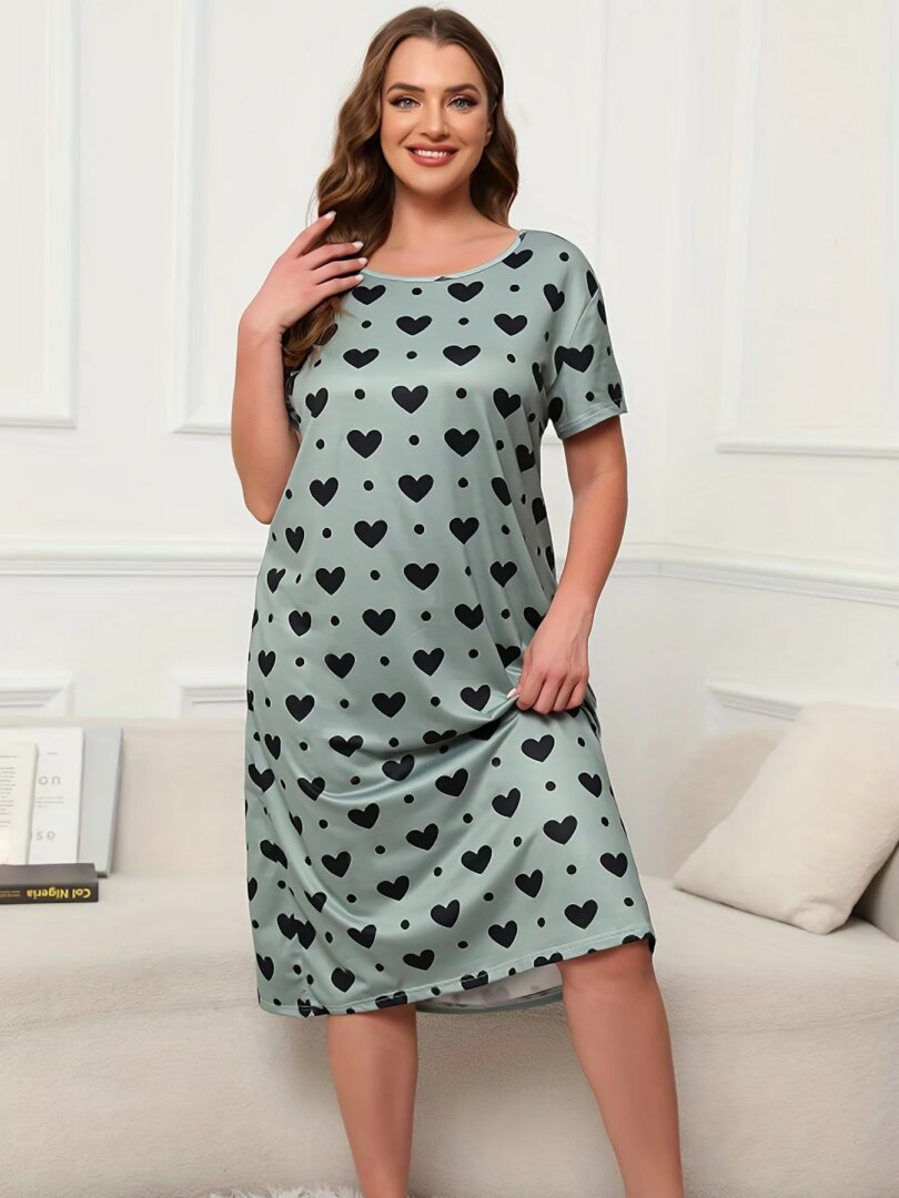 Plus Size Dresses Micro Stretchy Nightgowns Short Sleeve Pullover Round Neck Dresses Oversized Women's Homewear - Image 4