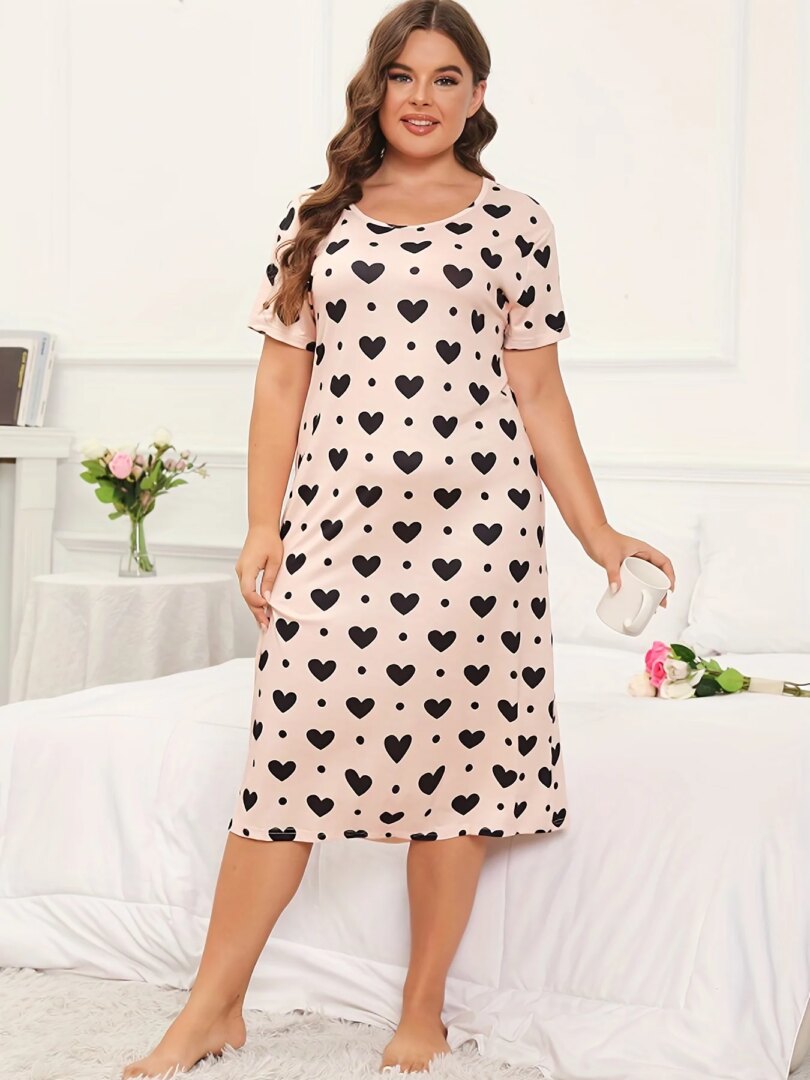 Plus Size Dresses Micro Stretchy Nightgowns Short Sleeve Pullover Round Neck Dresses Oversized Women's Homewear - Image 5