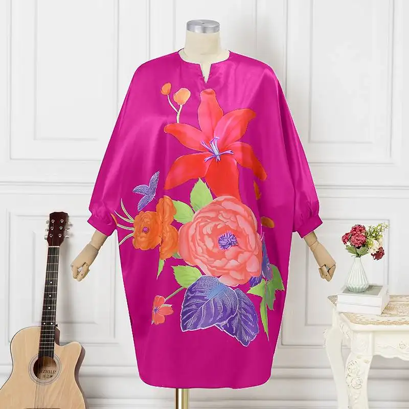 Plus Size 5XL VONDA Women Bohemian Sundress 2024 Autumn Floral Printed Elegant Midi Dress 3/4 Bat Sleeve Casual Loose Retro Robe