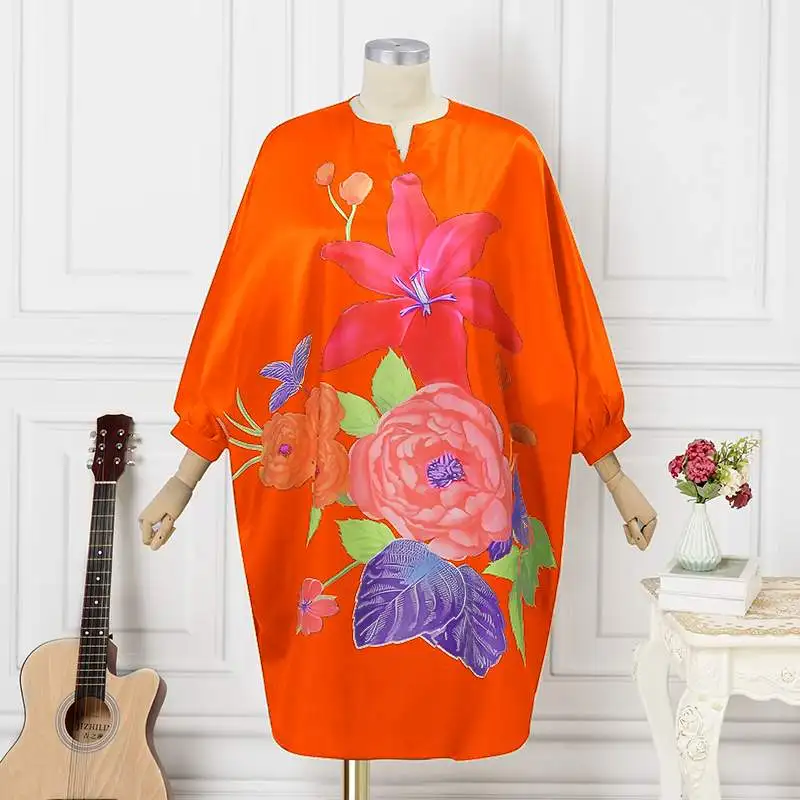 Plus Size 5XL VONDA Women Bohemian Sundress 2024 Autumn Floral Printed Elegant Midi Dress 3/4 Bat Sleeve Casual Loose Retro Robe