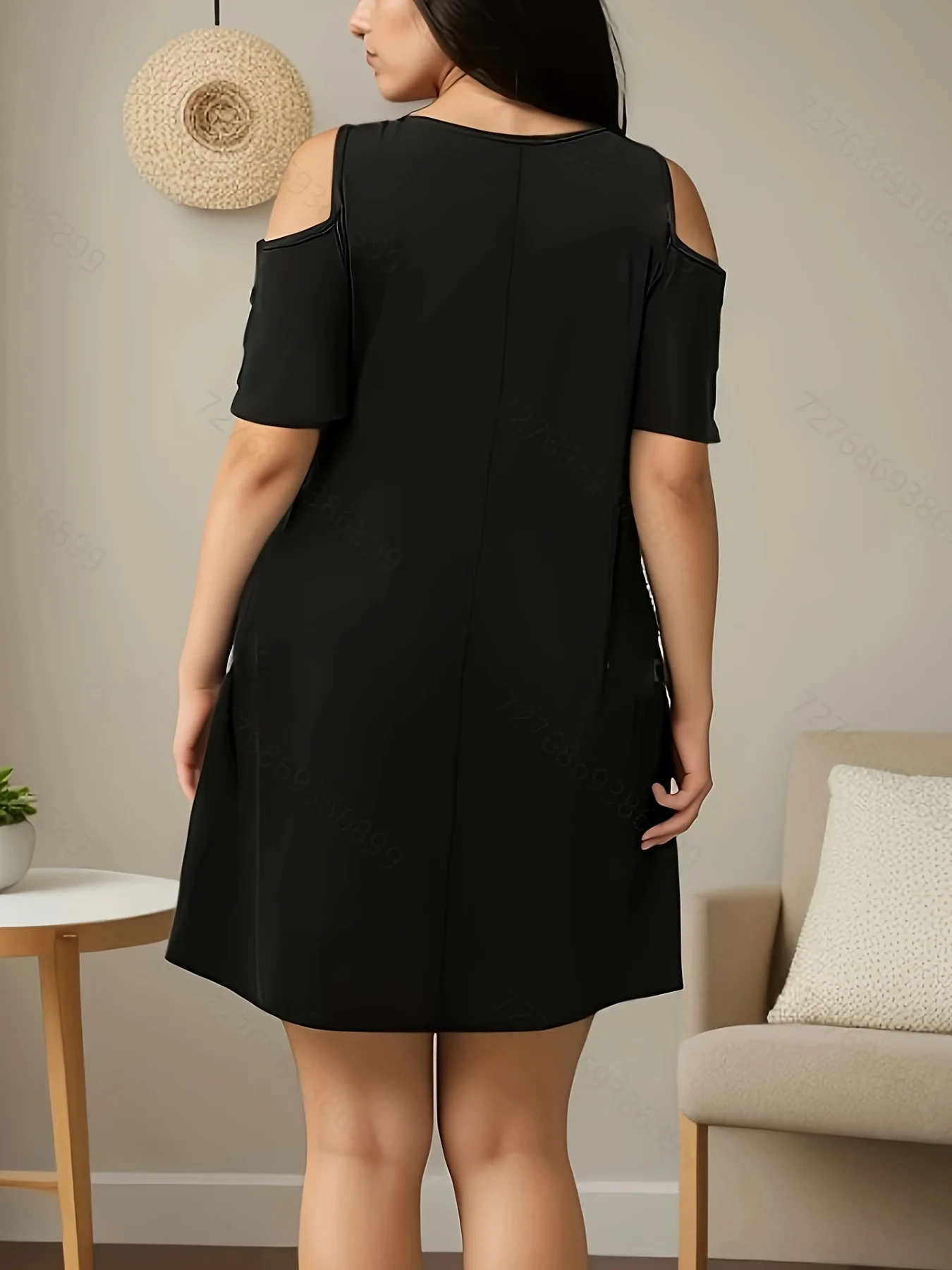 Spring/Summer Leisure Round Neck Fashion Plus Size Solid Color Off Shoulder Dress Women's Plus Size Clothing