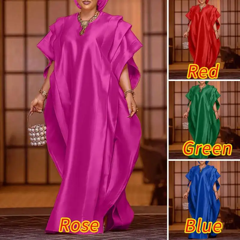 Plus Size 5XL VONDA Summer Maxi Dress Women Elegant Short Sleeve Ruffled Satin Party Sundress 2023 Casual Loose Solid Color Robe